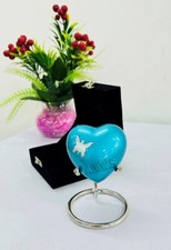 Handcrafted Beautiful Butterfly Sky Blue Urn Heart Shaped with Stand  Box -