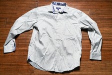 EGARA Gray Blue Herringbone Mens Dress Shirt 17 1/2 XL