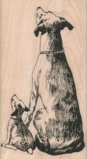 Dogs Looking Up 2 3/4 x 5" Rubber Stamp, Dog Stamp, Dog Lover Stamp