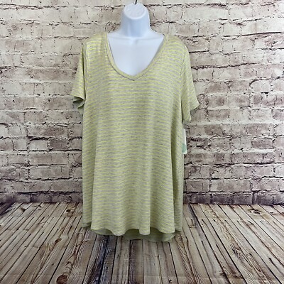 Stitch Fix Cupid Top Womens Size 2X Gray Yellow Striped V Neck Short Sleeve