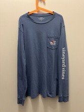 Vineyard Vines Boys Blue Cotton Winter Graphic Pocket Long Sleeve Tee Size XL