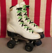 Vintage Roller Derby Womens White Roller Skates Blue Urethane Wheels Sz.5 Nice 