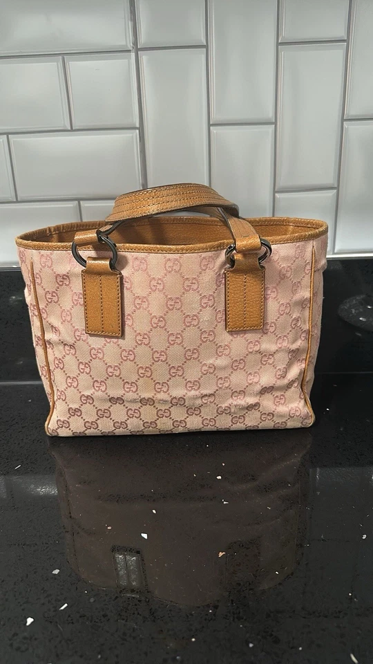 Authentic Women’s Pink Gucci double G Monogram Purse Small Tote - Image 2 of 4