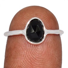 Faceted Black Onyx - Brazil 925 Sterling Silver Ring Jewelry s.6 CR52098