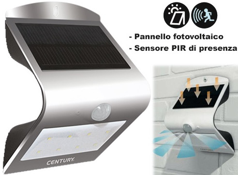 FARETTO SOLARE 1,5 W ARCADIA CON SENSORE DI PRESENZA ACCENSIONE AUTOMATICA