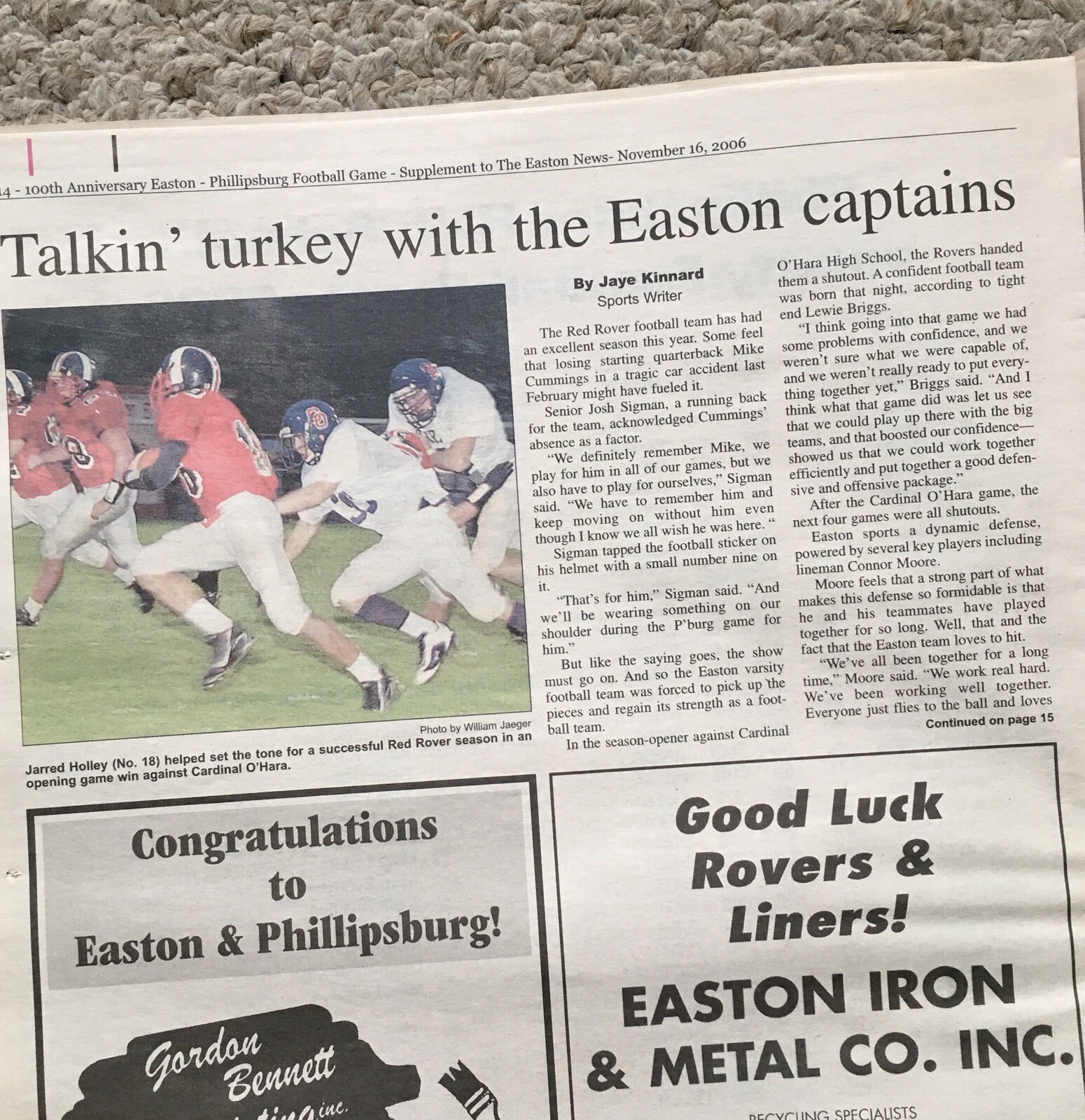 2006 Easton vs Phillipsburg 100th High School Football Game Newspaper
