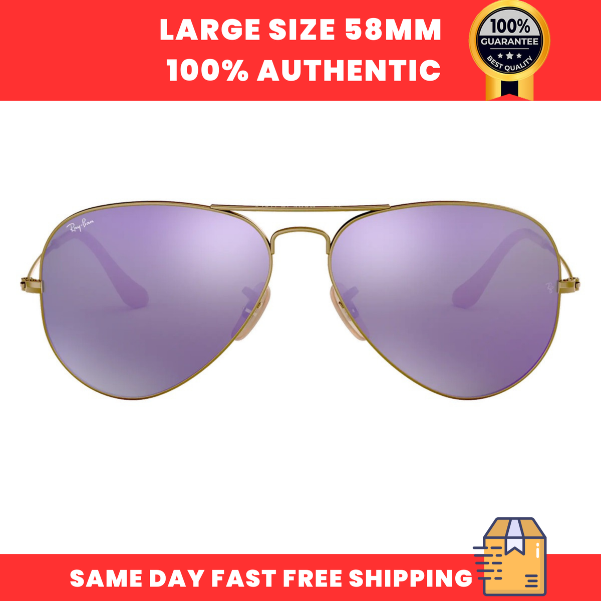 Ray-Ban Sunglasses RB3025 167/1M Gold Aviator Violet Mirrored Non-Polarized  58mm