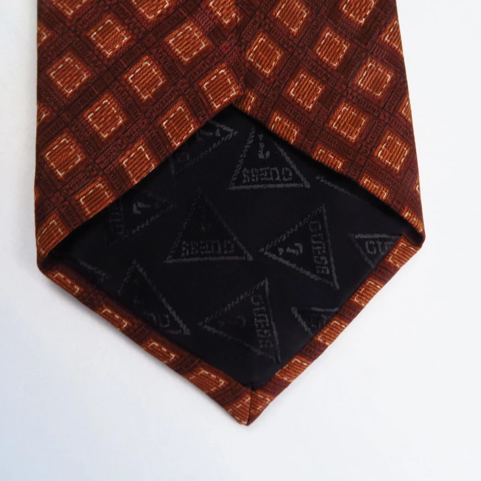 Vintage Guess? Maroon Orange Geometric Check Pattern Mens Neck Tie 54x4 Unique - Image 4 of 4