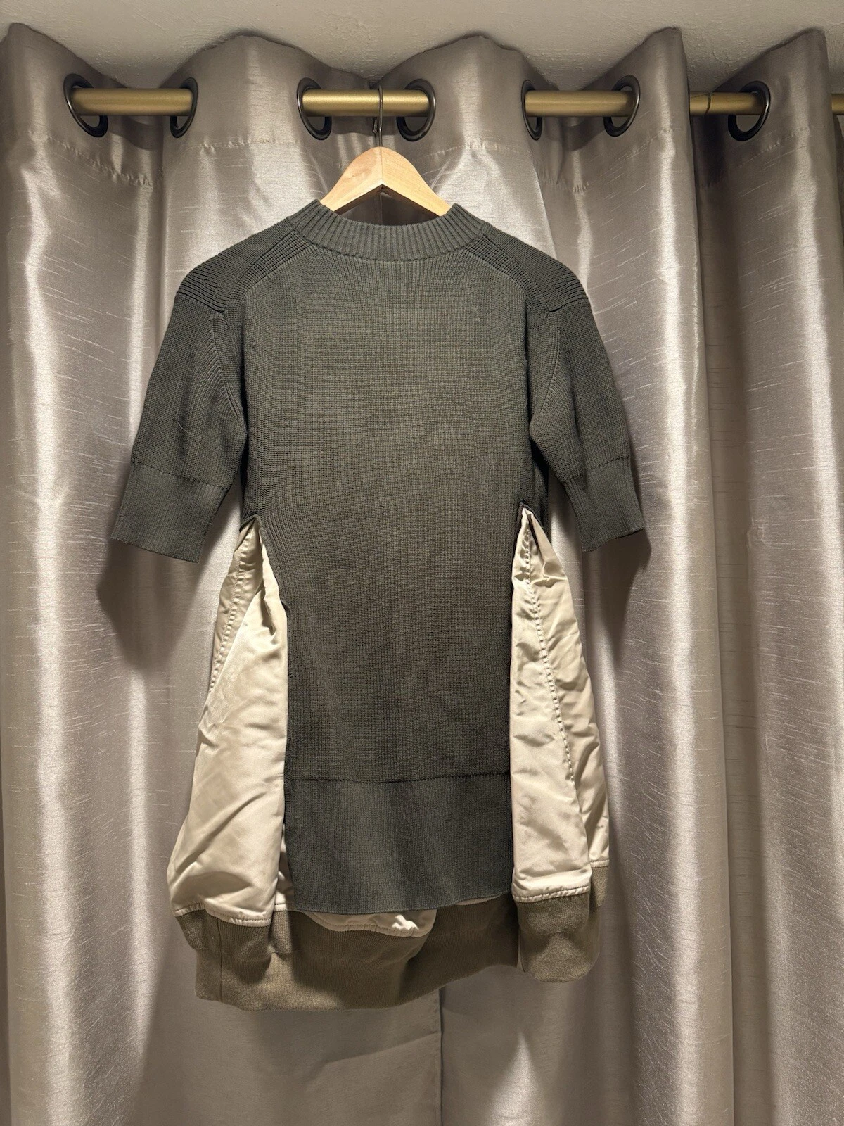 Mini abito donna Sacai verde kaki misto maglione nuovo con etichette $920 unico taglia 2