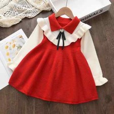 New Flower Girl Girl's Birthday Party Dress Dress Bow Collar Dress Winter