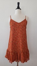 Anthropologie Dress New Size Small Rust Brown Floral Chiffon Boho Peasant