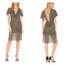 LKnWOT Halston Heritage Revolve Metallic Gold Black V-neck Dress S