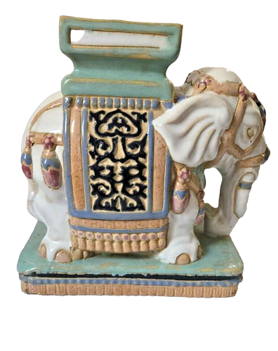Beautiful Antique Chinese Elephant Clay Pottery Statue Plant Stand Handpainted. - Picture 3 of 16
