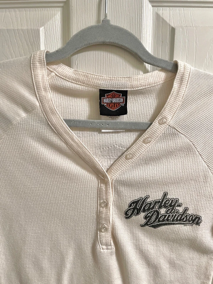 Harley Davidson 2012 top para mujer tejido gofre crema Roma Italia en mezcla de algodón Foto 2 de 4