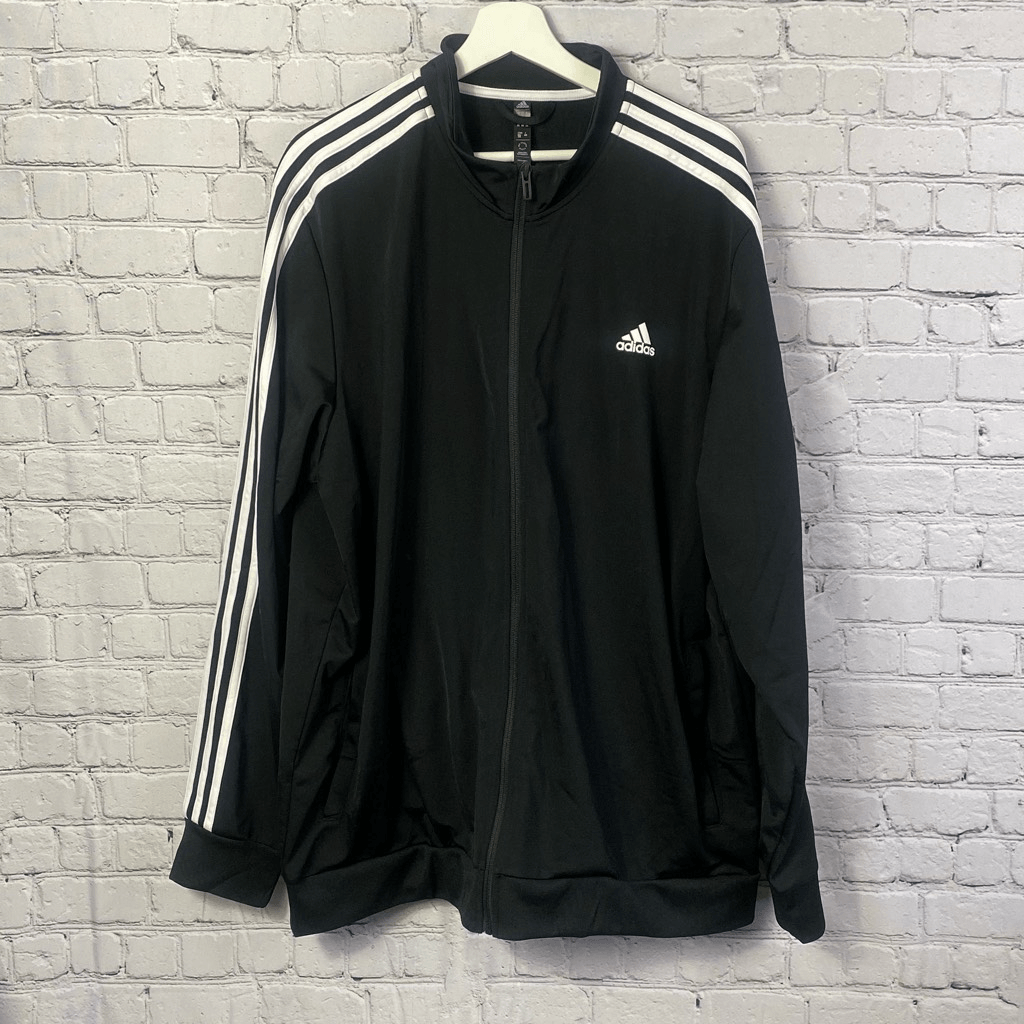 Adidas Classic Black White Stripe Full Zip Warm Up Jacket Size 2 XL    294