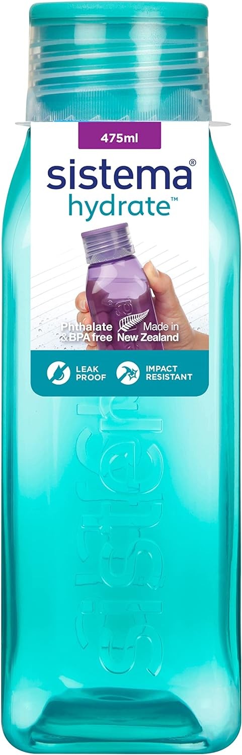 Sistema Square Water Bottle | 475 ml | Leakproof Kids Water Bottle | BPA-Free |