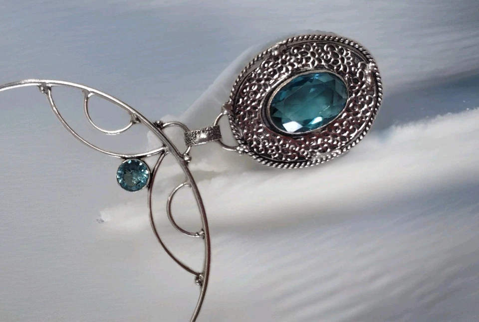 925 Plated Silver Necklace With Blue Topaz - Image 4 of 4