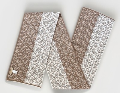 Michael Kors MK Logo Knit Scarf Shawl Emblem Camel/White OS Unisex NWOT 64 x9 