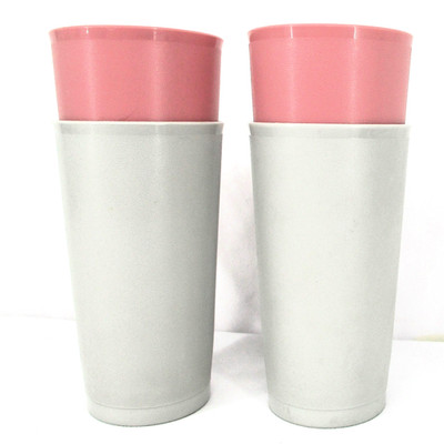 4 Vintage Tupperware Water Ice Tea Tumblers Mauve Pink & Grey Drinking Cups
