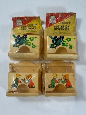 Fleet Toothpick Dispensers Lot of 4 NOS Vintage Butterfly & Kids Graphics