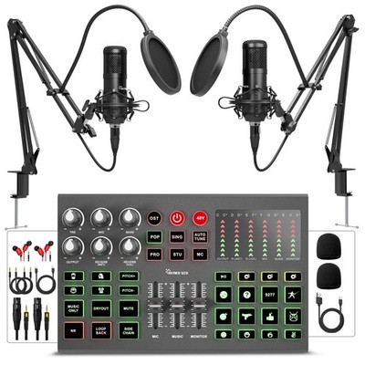 Podcast Equipment Bundle for 2, All-Metal Audio Interface DJ Mixer with Podca...