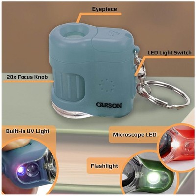 Mini 20x Pocket Microscope with LED Flashlight - Blue