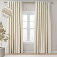 105 Inches Long Custom Black Out Thick Linen Drapery Panels Cream White 2 Panels