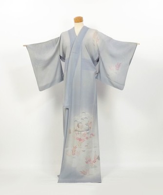 Kimono / Vintage Summer Silk Homongi Kimono, Yuzen Mountain Village / 2508273