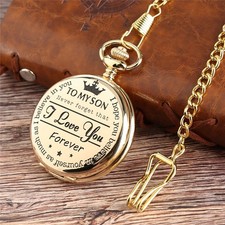Gold Tone Quartz Pocket Watch for Son Husband Dad Grandpa Birthday Wedding Gifts