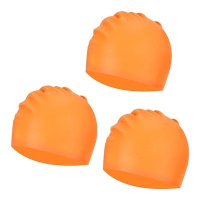 3Pcs Silicone Swim Cap Waterproof Non-Slip Swimming Hat, Orange