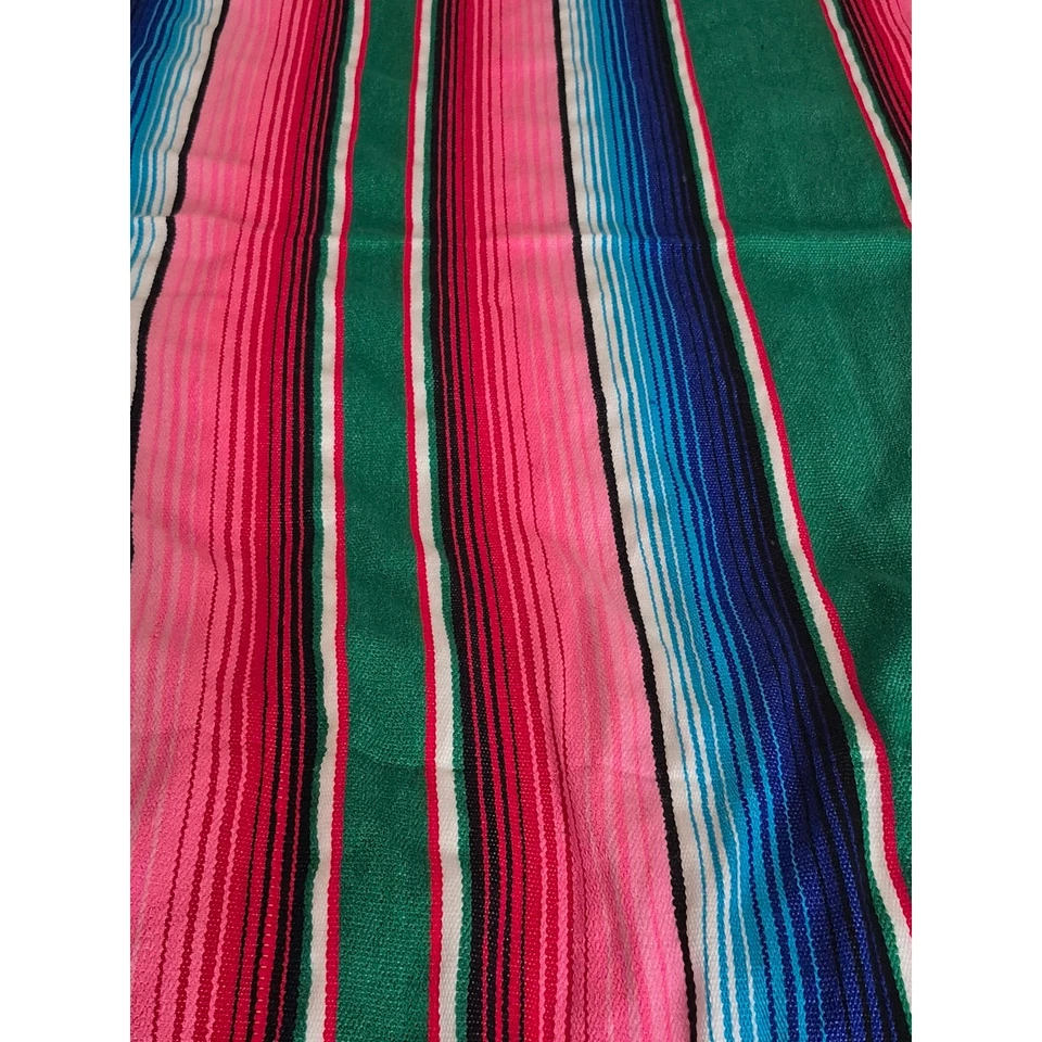 Tiro Sarape Mexicano Vintage Multicolor, Brillante, Rayas, 80x63 más Flecos Foto 4 de 4