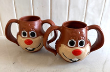 Vintage Nestlé Quik Rabbit Plastic Cups Set of 2 Brown Bunny Advertising Tumbler