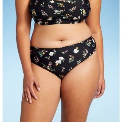 Xhilaration 3X Juniors Plus Black Yellow Floral Mid Rise Cheeky Bikini Bottom 