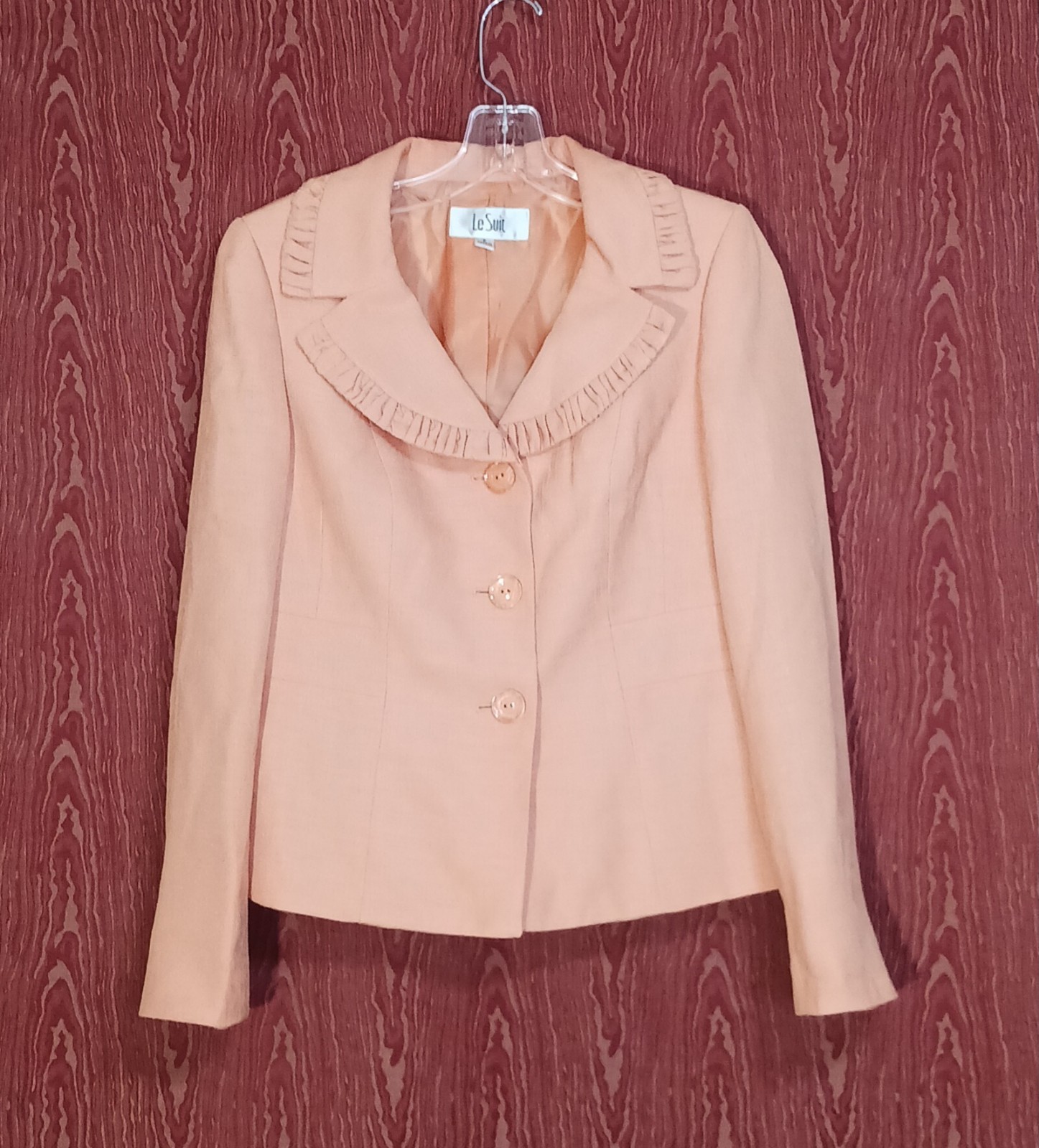 LE SUIT 2 Piece Peach Long Sleeve Collared Button Up Skirt Suit Women's Sz 6