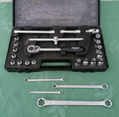 Hazet Torx 1557/21 + 4 x  Doppelringschlüssel 609 E 6,8,10,12,14,18,20,24 3/8 Zo