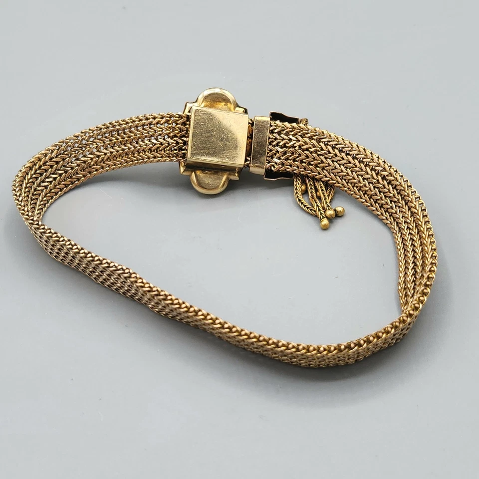1870s Victorian Gold Fill Etruscan Flower Pearl Mesh Tassle Slide Bracelet 22.8g - Image 3 of 4
