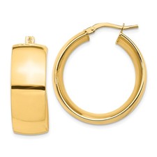 Italian 14k Yellow Gold High Polish 10mm x 26mm Small Domed Hinged Hoop Earrings