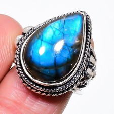 Natural Labradorite Gemstone 925 Sterling Silver Jewelry Ring Size 6.75 US