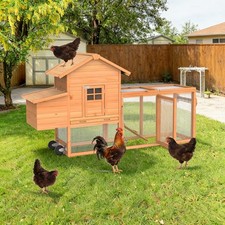 Chicken Coop Outdoor with Wheels, Mobile Hen House Wooden Poultry Cage with Run