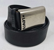 Vintage Levi's Men's Black Leather Belt Size 32 Silver Black Metal Buckle