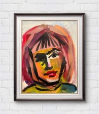 OOAK  Original 9x12 Acrylic on Paper Colorful Expressionist Whimsical Lady Mary