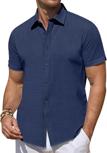 Leinenhemden für Herren Kurzarm Leinenhemden Freizeit Button Down Hemden Sommer - Bild 9 von 53