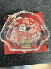 Mikasa Crystal "Carolers" Sweet Dish Frosted Edges Sweet Dish Germany 8 1/4" NIB