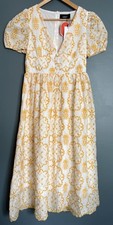 Cider Embroidery Broderie Anglaise Yellow & White Summer Dress Size S NWT