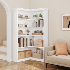 L-Shaped Corner Bookshelf 5-Tier Bookcase Storage Rack Modern Open Display Rack