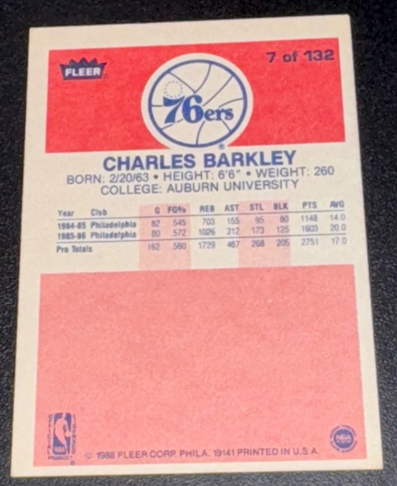 Charles Barkley 1986 Fleer RC! # 7 Rookie 76ers Suns HOF Beautiful Card Vintage - Image 2 of 2