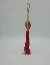 Large Red Gold Curtain Drapery Chair Tie Hold Back Roped Tassel, 12"