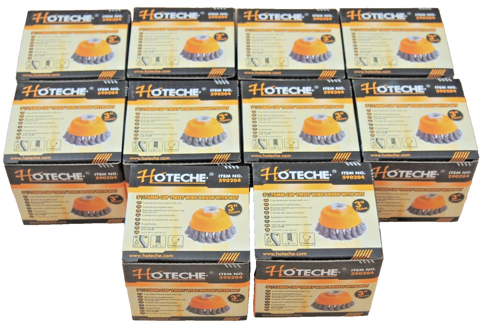 Hoteche 10pc 3" Cup Brush 5/8"-11 for Angle Grinder, Rust Paint