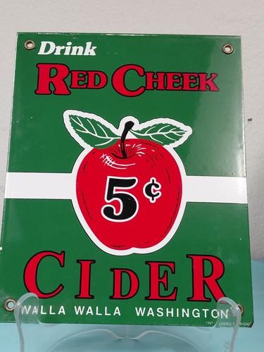 Vintage Ande Rooney Red Creek Cider Walla Walla WA Porcelain Sign 8" x 10" VGUC