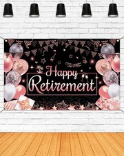 Happy Retirement Backdrop Banner Extra Large Rose Gold Retirement Party Decor...